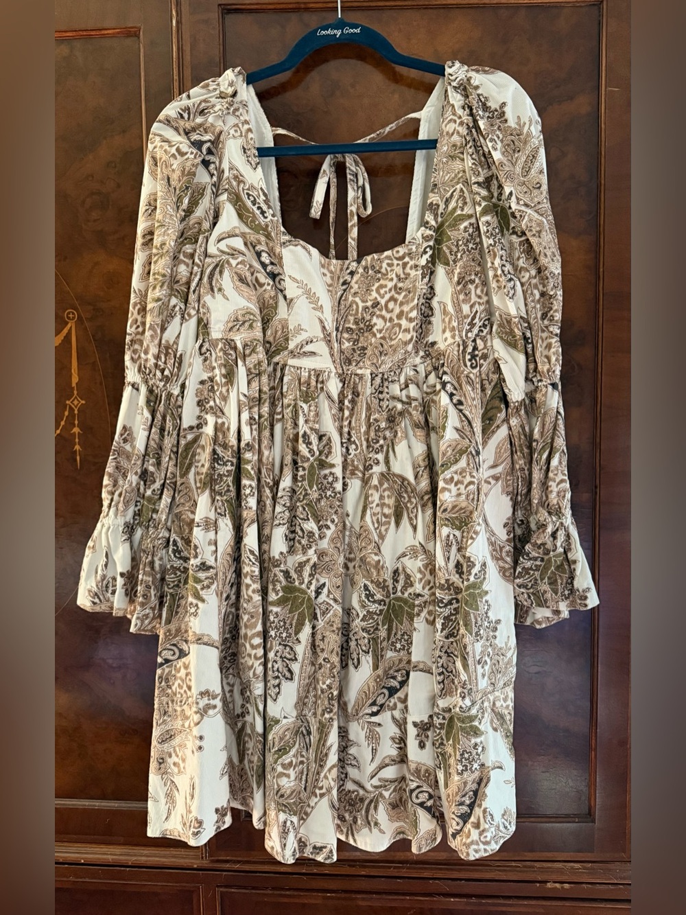 Pilcro Cream Mini Dress with Brown Paisley Print - Picture 2 of 4